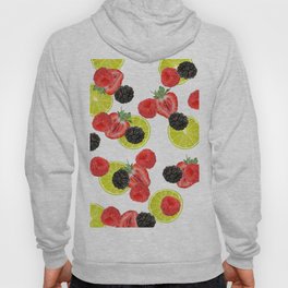 Lime Raspberry Blackberry Strawberry fruits pattern - white  Hoody
