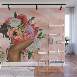 Woman Colorful Flower Head Wall Mural