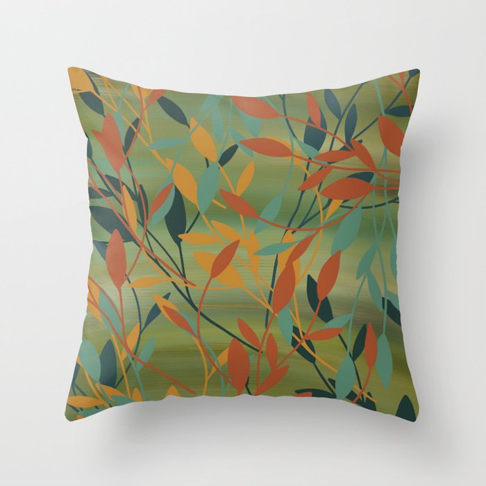 Fall Leaves digital painting Throw Pillow