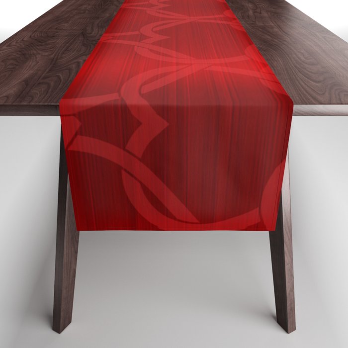 Red Silk Metallic Heart Modern Collection Table Runner