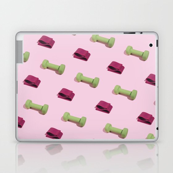 Pastel pink fitness pattern with dumbbels Laptop & iPad Skin