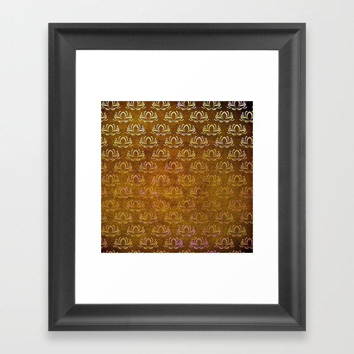 Antique Gold Lotus Flower Pattern Framed Art Print By
