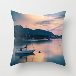 A boat on the river Throw Pillow