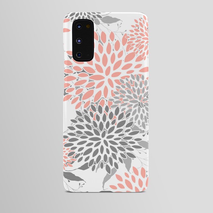 Festive, Floral Prints, Leaves and Blooms, Coral and Gray Android Case