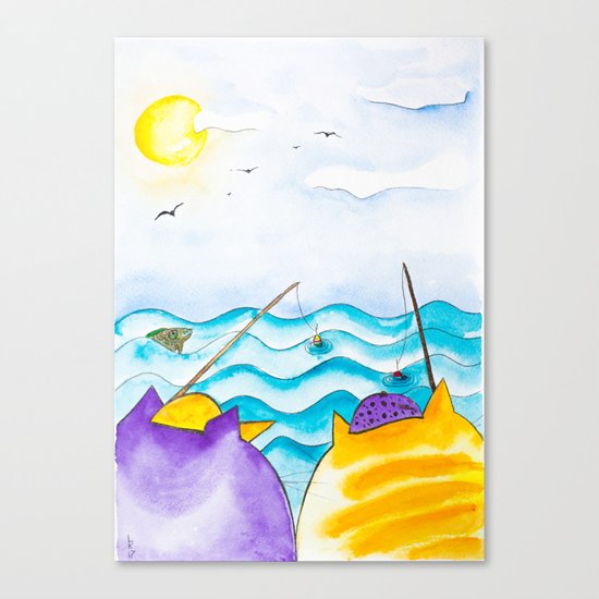 Cats fishing Canvas Print