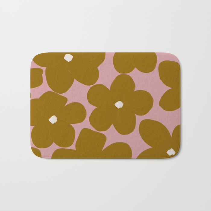 Eclectic Flowers on Pink Bath Mat