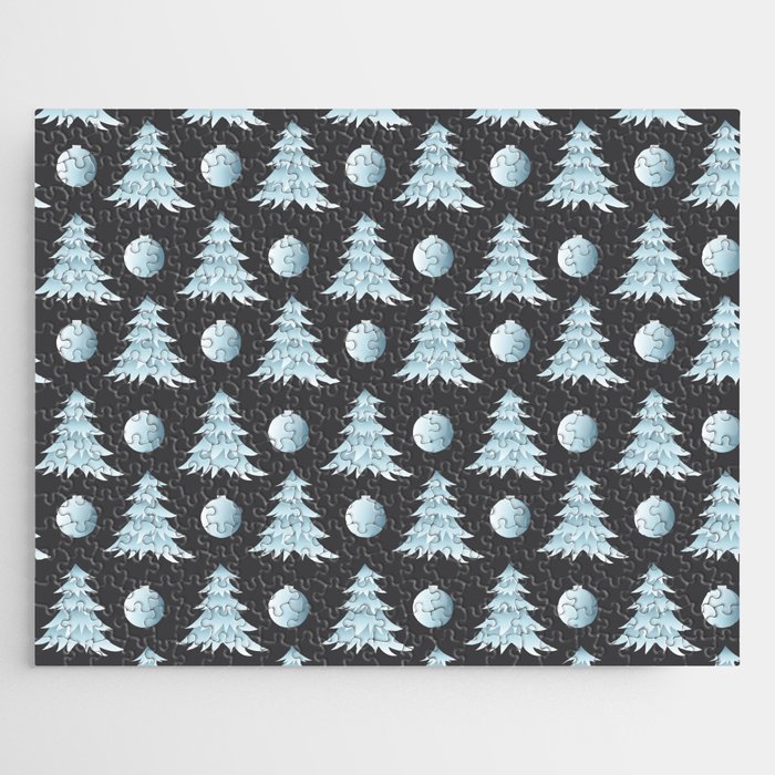 Christmas Pattern Tree Bauble Grey Blue Jigsaw Puzzle