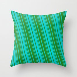 [ Thumbnail: Forest Green & Dark Turquoise Colored Striped Pattern Throw Pillow ]