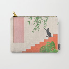 Cat Space II Carry-All Pouch | Wall, Minimalism, Vintage, Black, Pattern, Architecture, Simple, Illustration, Painting, Minimalist 