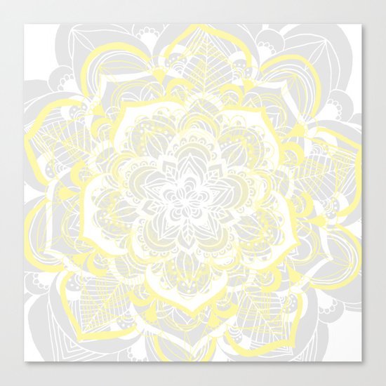Woven Fantasy - Yellow, Grey & White Mandala Canvas Print