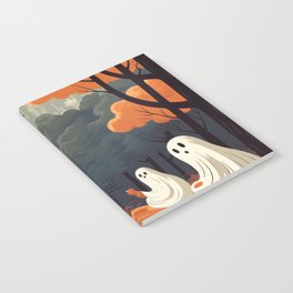 cute ghosts on a picnic in autumn forest Notebook