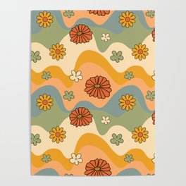 Retro groovy floral pattern Poster