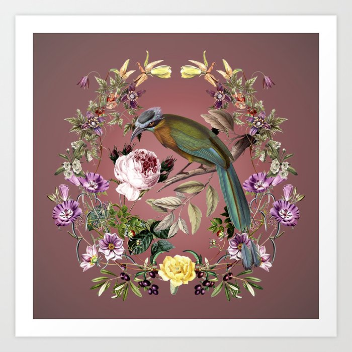 Exotic Bird Garden at Midnight Art Print by TIMELESS PRETTY