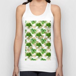 Tropical green gold watercolor palm tree monstera leaves  Unisex Tank Top