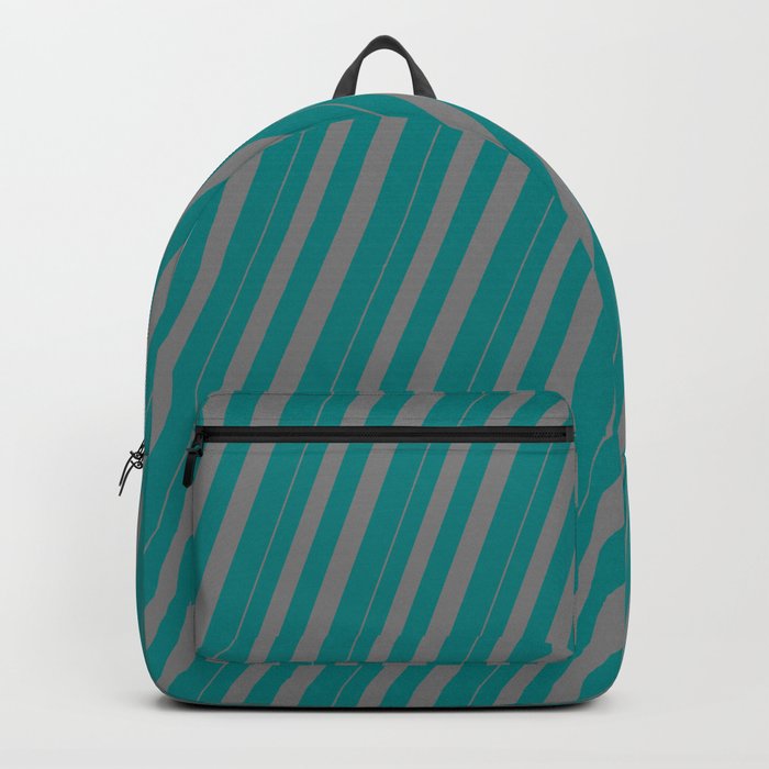 Grey & Teal Colored Striped/Lined Pattern Backpack