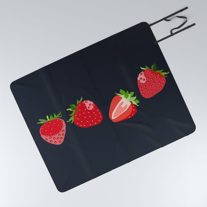 Strawberry - Colorful Summer Vibes Berry Art Design on Dark Blue Picnic Blanket
