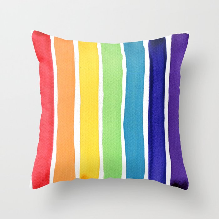 Watercolour rainbow stripes Throw Pillow