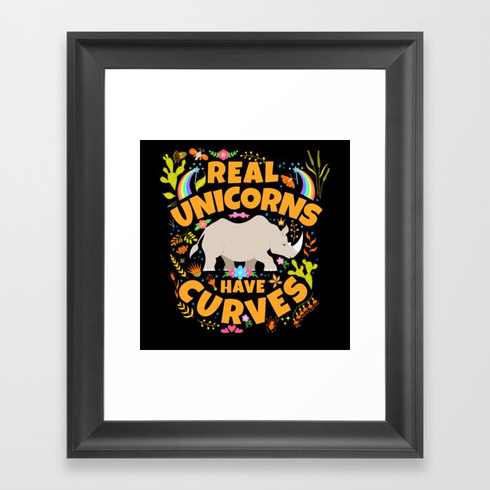Unicorns Have Curves Rhino Unicorn Rhino Framed Art Print