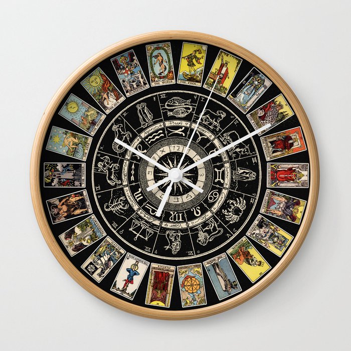 The Major Arcana & The Wheel of the Zodiac Wall Clock by Visionary Sea Society6