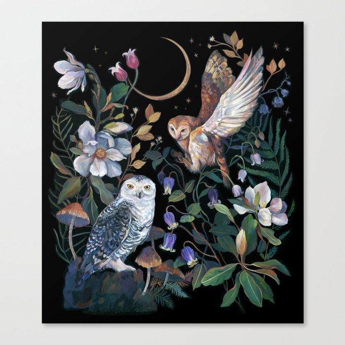Owls Mushroom Magnolia Canvas Print