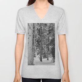 Trees in Winter Snow, B&W V Neck T Shirt