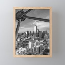 Dallas Skyline Through Reunion Tower - Texas - Black And White Framed Mini Art Print