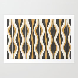 Hourglass Abstract Mid-century Modern Pattern in Charcoal Grey, Muted Mustard Gold, and Cream  Art Print