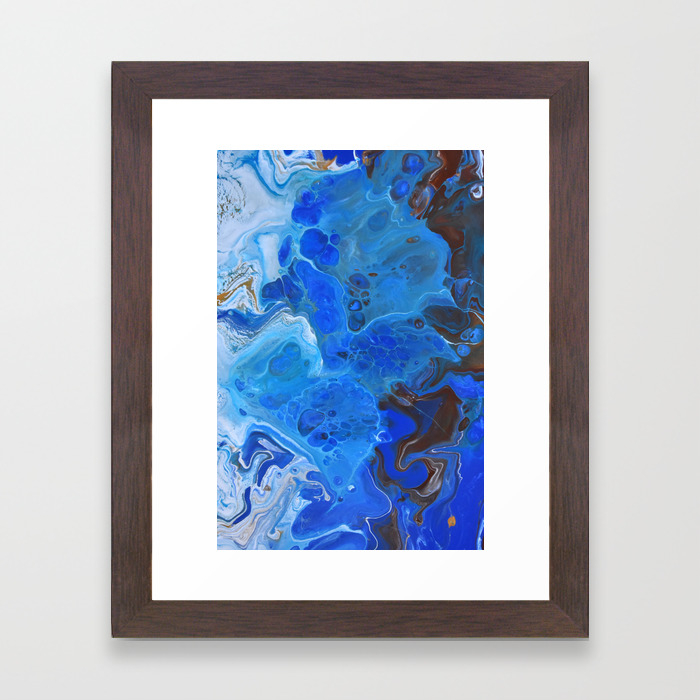 Storm Surge Blue And Brown Fluid Acrylic Abstract Painting Framed