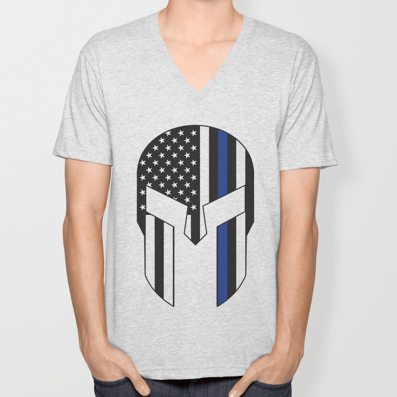 Gladiator Helmet American Flag Thin Blue Line Unisex V Neck By Designgallery Society6