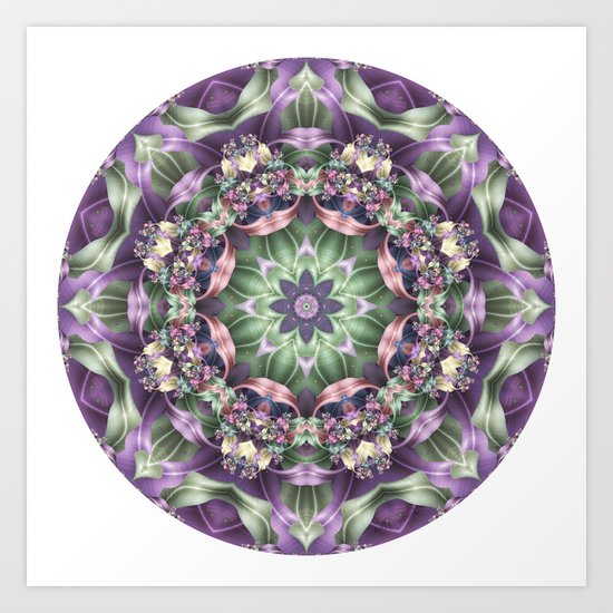 Fractal Ribbon Mandala in Purple, Green, Pink and Yellow Art Print