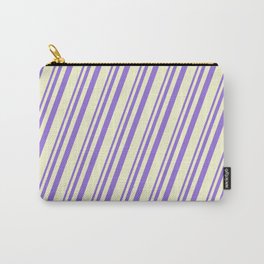 [ Thumbnail: Purple & Light Yellow Colored Stripes Pattern Carry-All Pouch ]