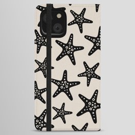 Sweet Starfish Pattern 248 Black and Linen White iPhone Wallet Case