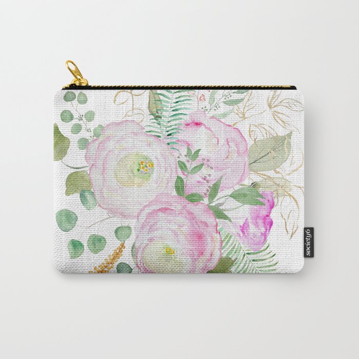 pink eustoma flowers watercolor Carry-All Pouch