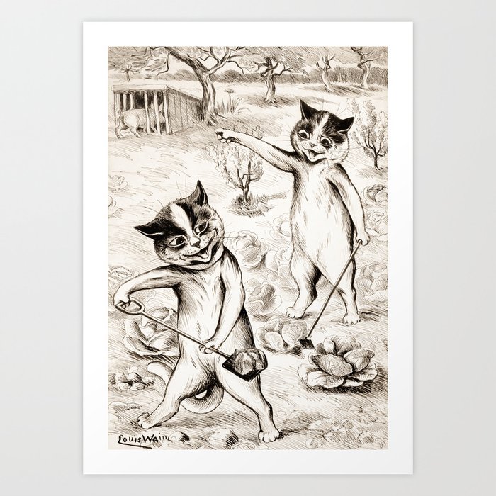 The Pig is in the Chicken Coop by Louis Wain Art Print