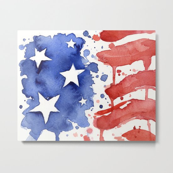 American Flag Watercolor Abstract Stars and Stripes Metal Print