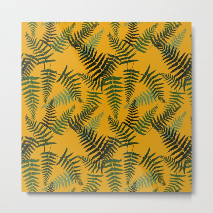 Fern Leaf Pattern on Mustard Background Metal Print