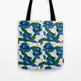 Abstract Modern Blue Green Leaves Botanical Pattern Tote Bag