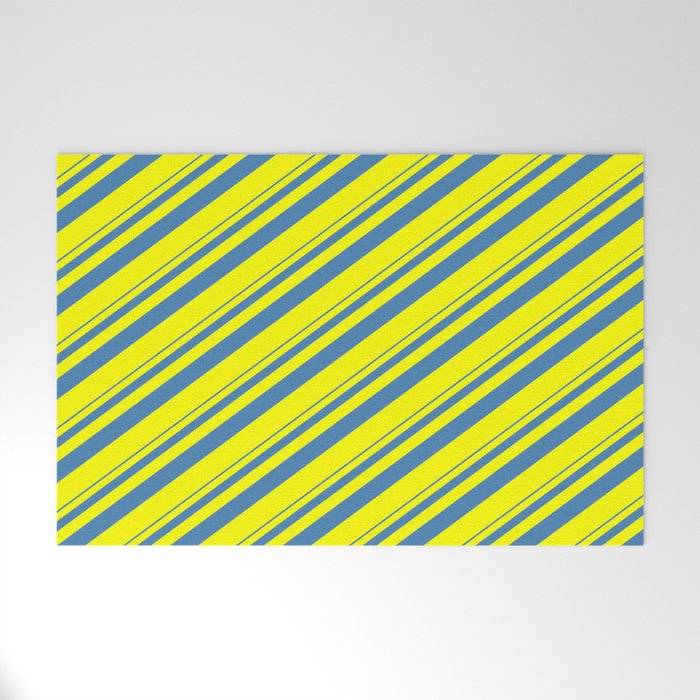 Blue and Yellow Colored Striped Pattern Welcome Mat