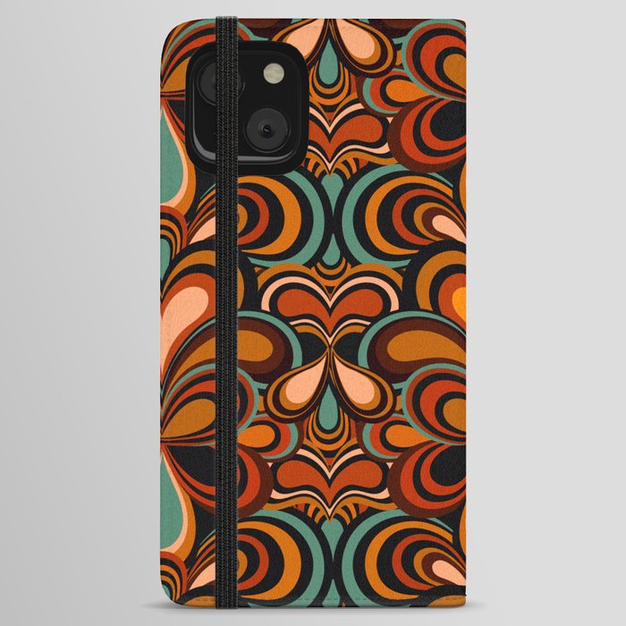 70s Retro Psychedelic Pattern Orange Teal iPhone Wallet Case