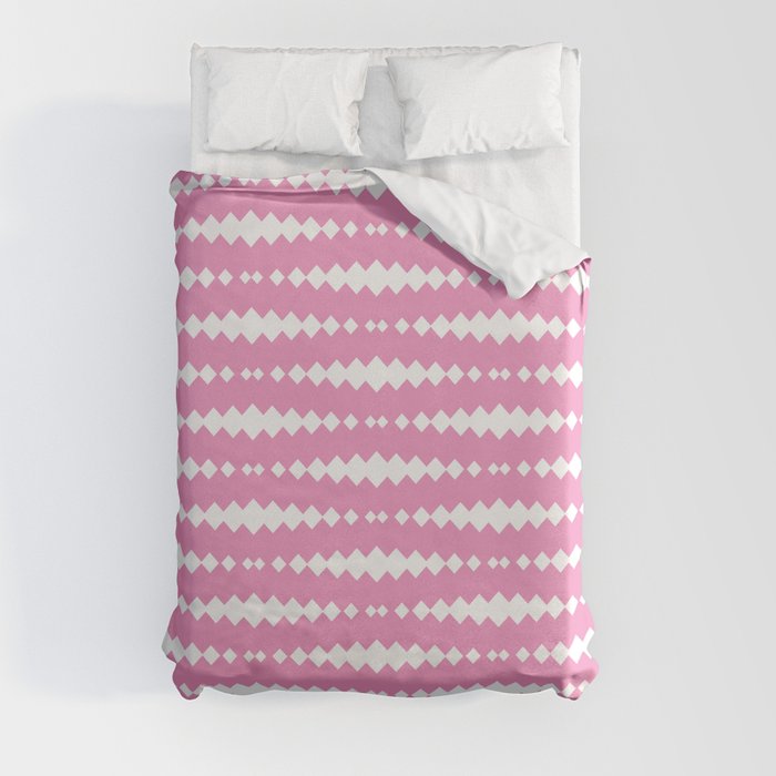 Pink and White Geometric Horizontal Striped Pattern Duvet Cover