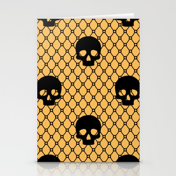 Black skulls Lace Gothic Pattern on Orange Stationery Cards