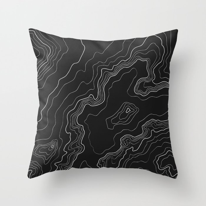 Black & White Topography map Throw Pillow