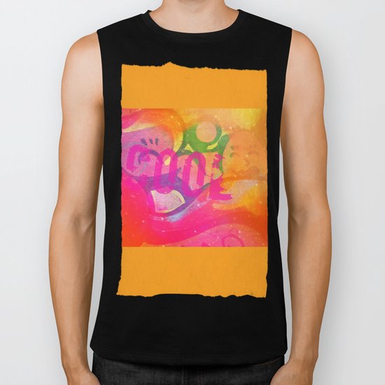 Cool colorful graffiti print in electric bright tones with two strange faces Biker Tank