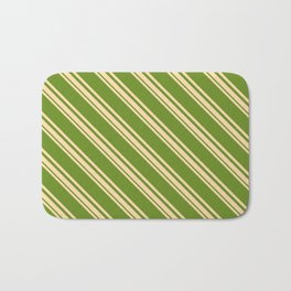 [ Thumbnail: Tan and Green Colored Striped/Lined Pattern Bath Mat ]
