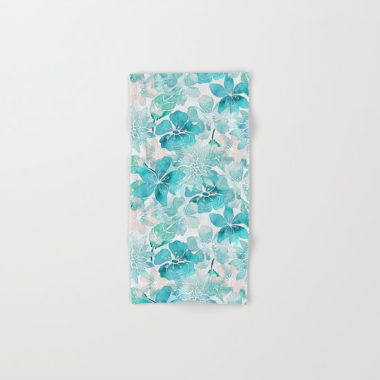 Blue green watercolor flower pattern Hand & Bath Towel