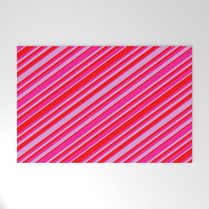 Plum, Red & Deep Pink Colored Lined/Striped Pattern Welcome Mat