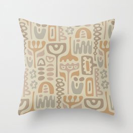 DREAMSCAPE RETRO 70s ABSTRACT ORGANIC FLORAL in WARM NEUTRALS Throw Pillow