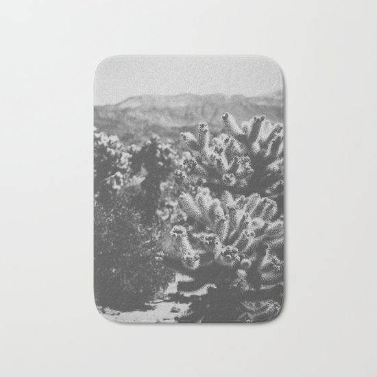 Chollo Cactus Garden (Black + White) Bath Mat