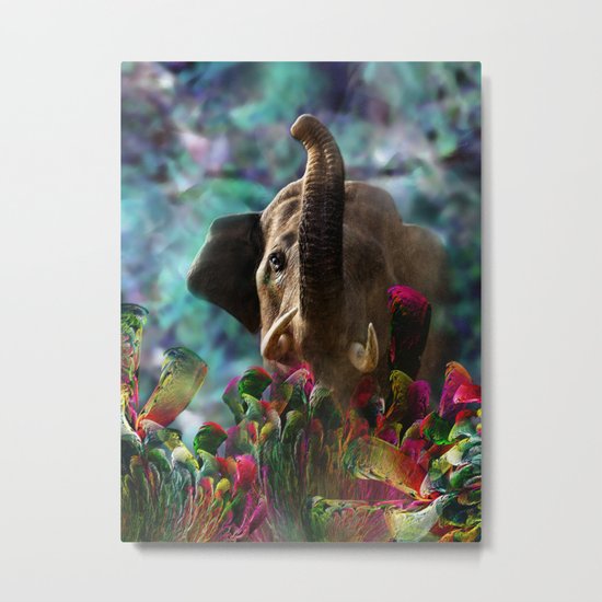 Elephant in Fractal Jungle Metal Print