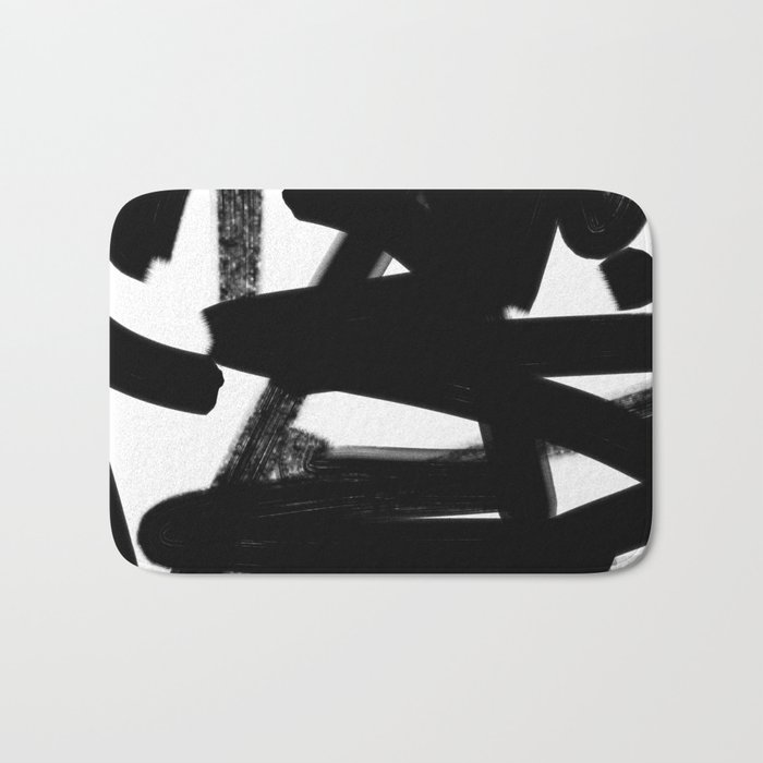 Thinking Out Loud - Black and white abstract painting, raw brush strokes Bath Mat